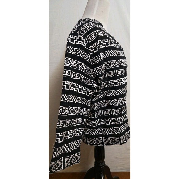 Chico's Black/White Patterned Blazer Women's Size 2 US Size Large Stretch - Picture 2 of 9